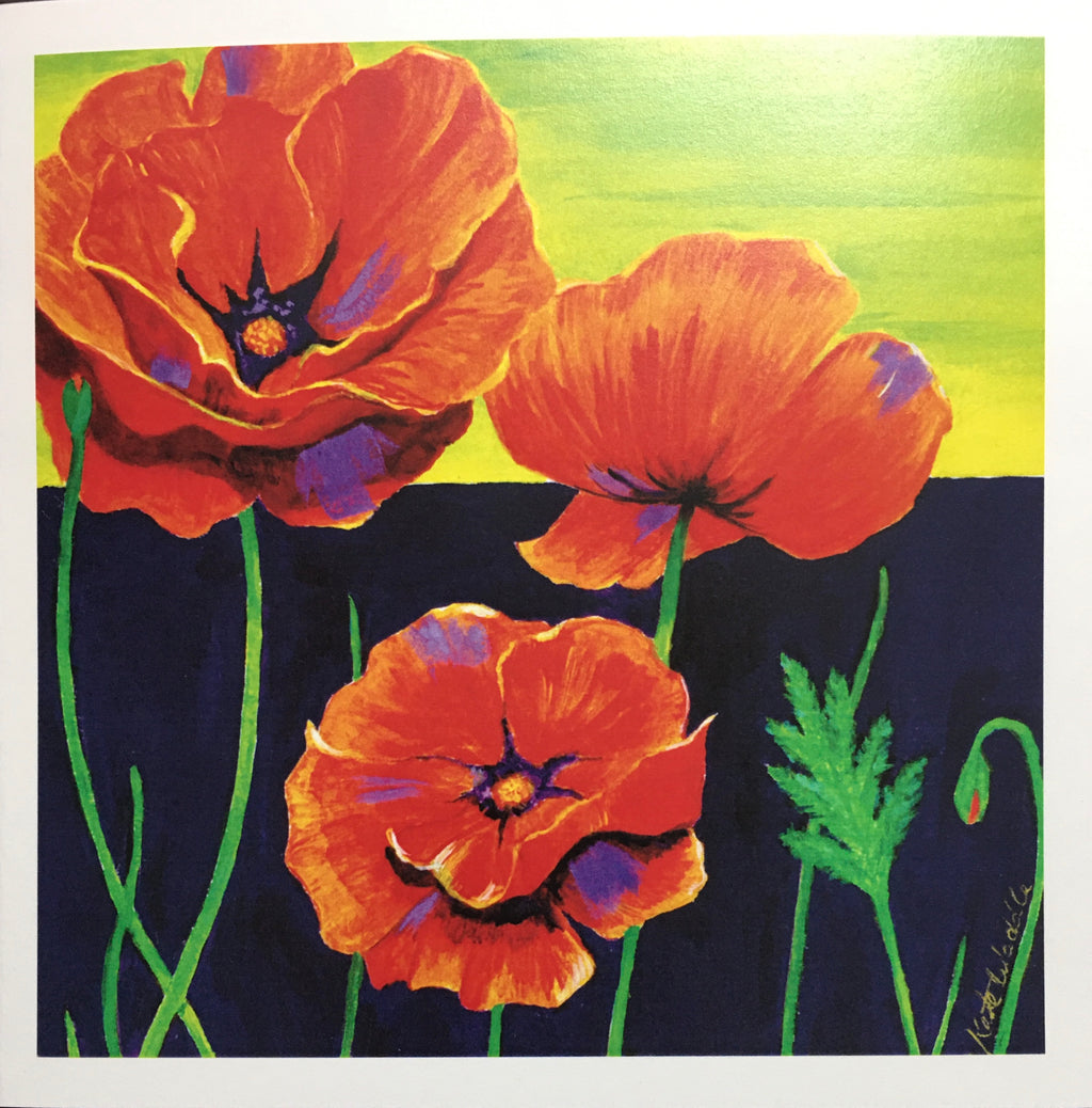 Poppy flowers in Purple with boarder